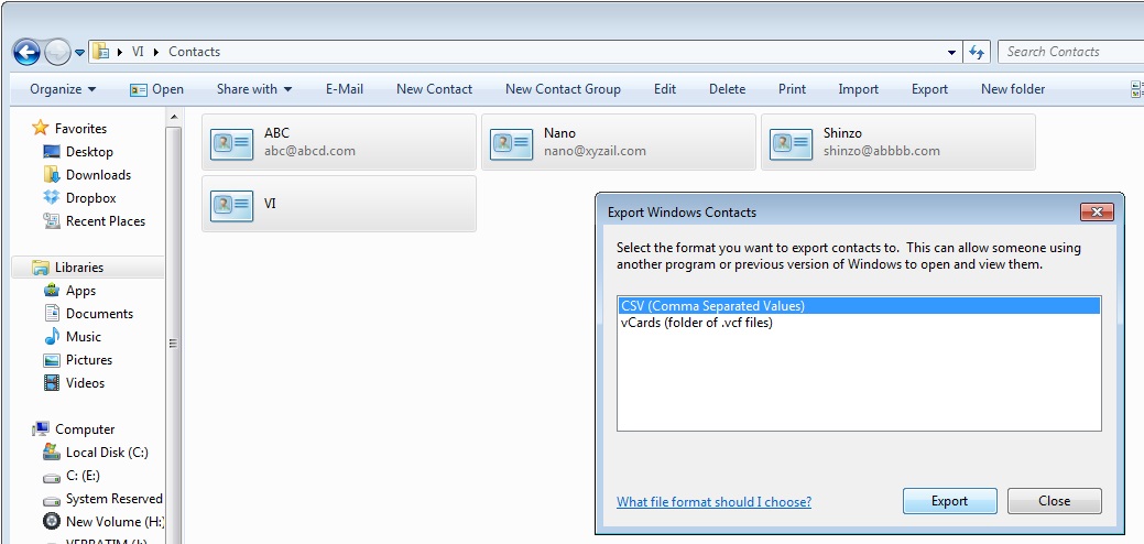 Export Windows Contacts
