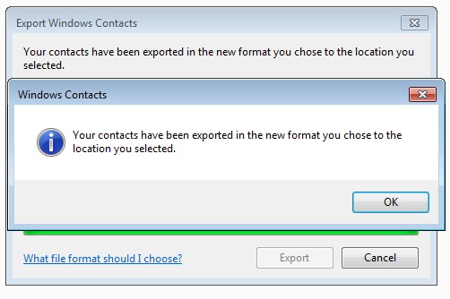 Windows Contacts Exported