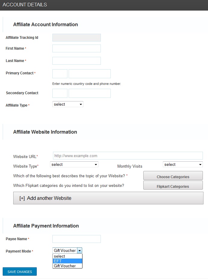 Flipkart Affiliate Program Account Details