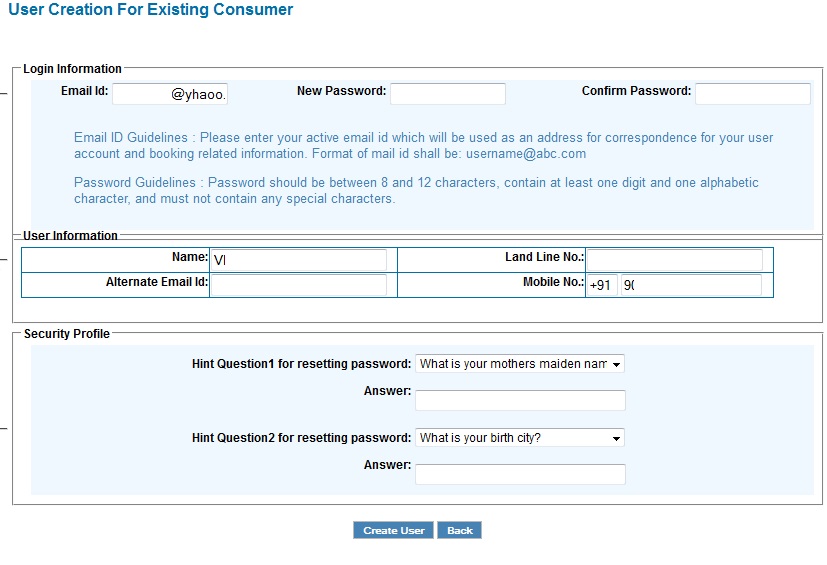 User Creation for Existing Consumer