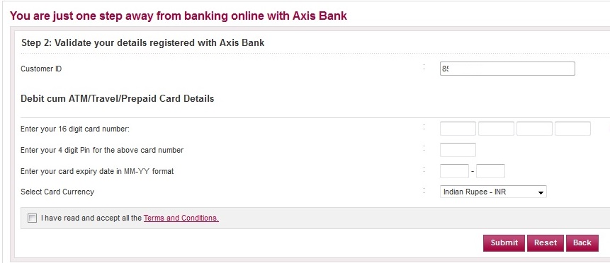Validate your details registered with Axis Bank