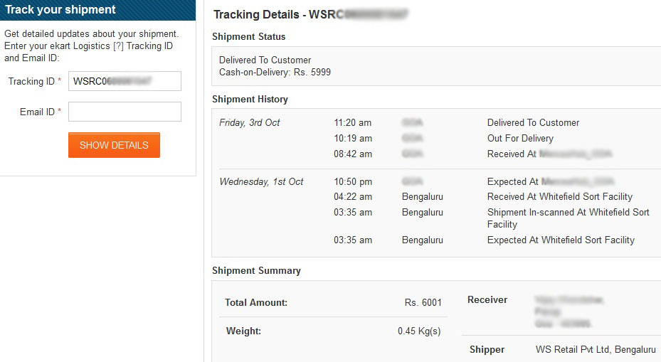 Flipkart Track your shipment