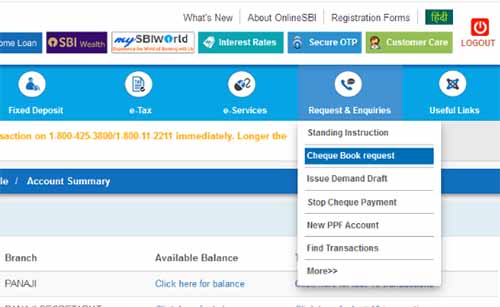 Online SBI Request and Enquiries