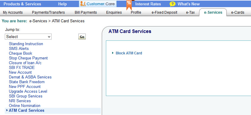 Block SBI ATM Card