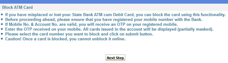 SBI Block ATM Card
