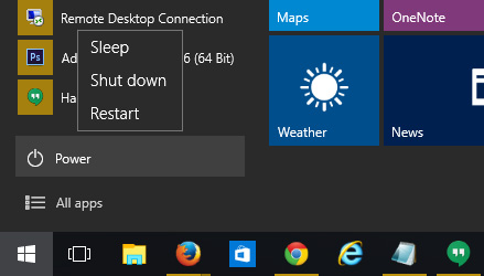 Windows 10 Start Menu Power
