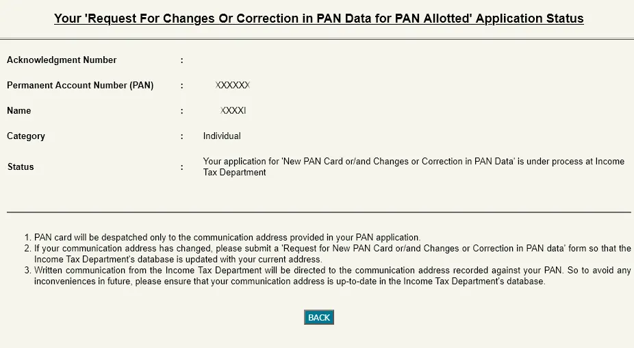 PAN Application Status