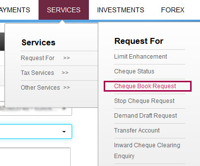Axis Bank Request for Cheque Book