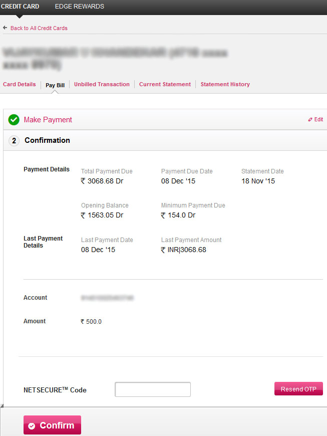 Pay Axis Bank Credit Card Bill Online through Net Banking