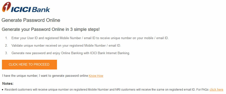 Generate your ICICI Bank Internet Banking Password
