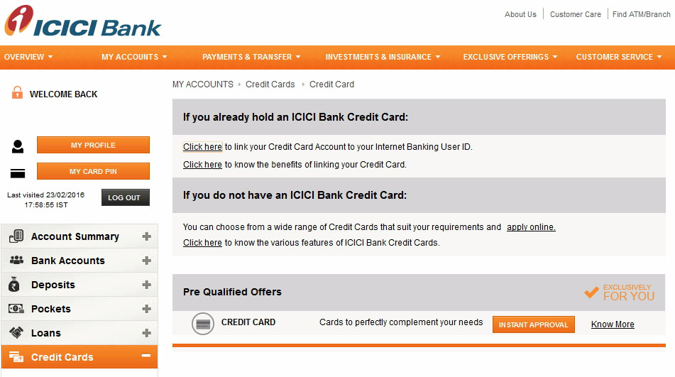 Click here to link your Credit Card Account to your Internet Banking User ID