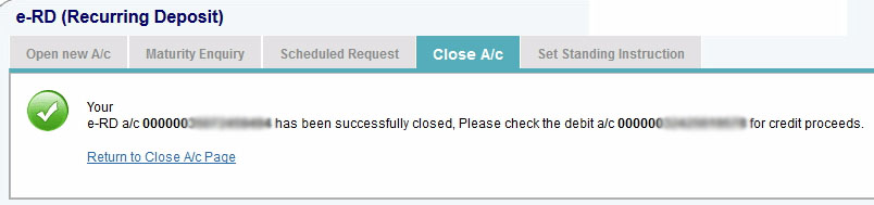e-RD a/c has been successfully closed