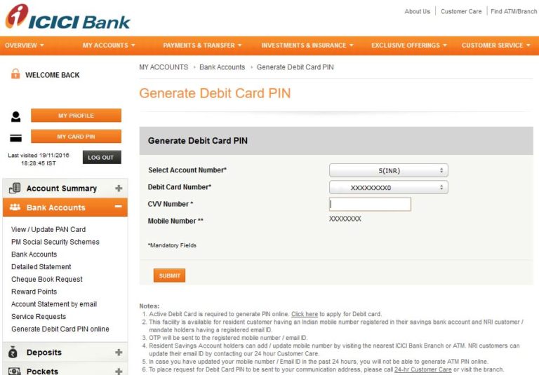 How to Generate ICICI Bank Credit or Debit Card PIN Online