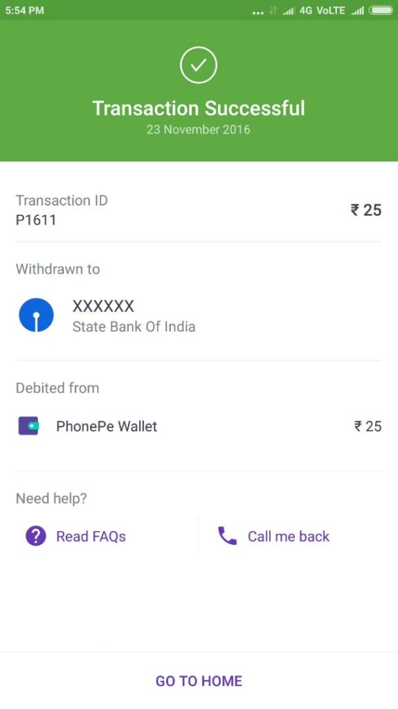 PhonePe Wallet Balance Withdraw to Bank Sucessful