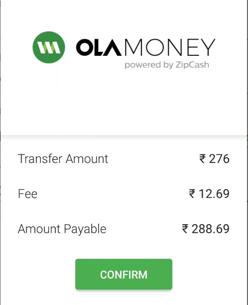 OLA Money Transfer Amount