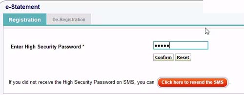 Enter High Security Password e-Statement