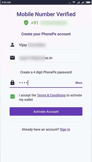 Mobile Number Verified PhonePe