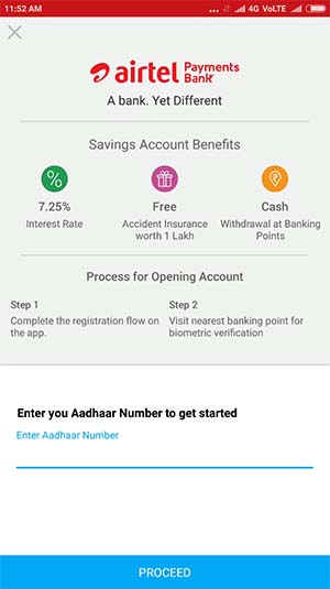 Airtel Payments Bank Enter Aadhaar Number