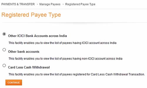 ICICI Registered Payee Type