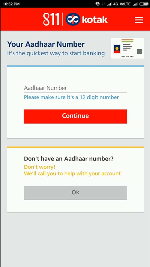 Kotak 811 Aadhaar Number