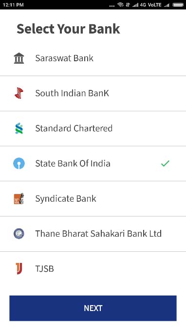BHIM App Select your Bank
