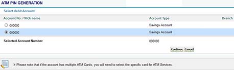 Select Account Generate PIN