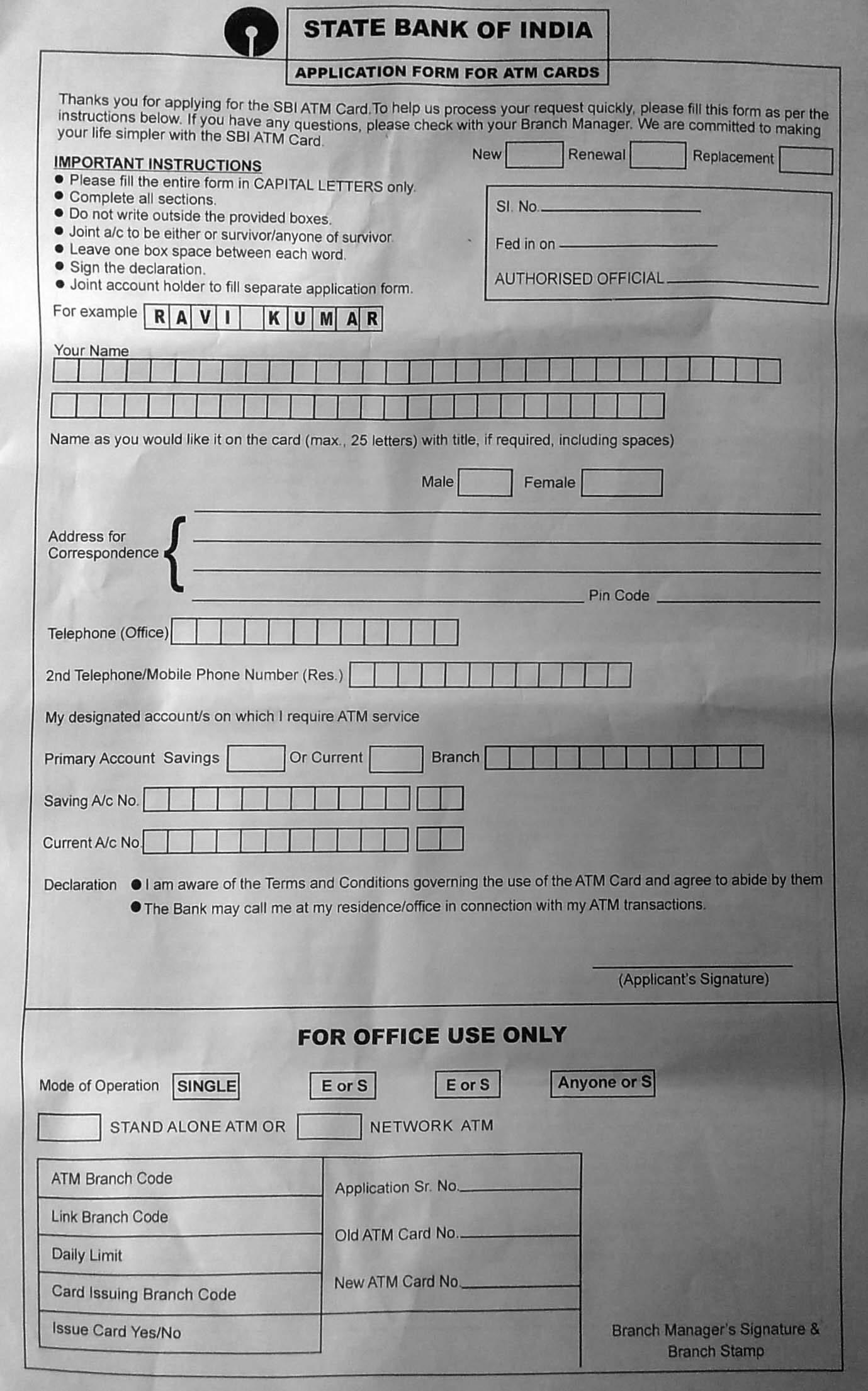 form mamiihondenk.org | card atm application sbi