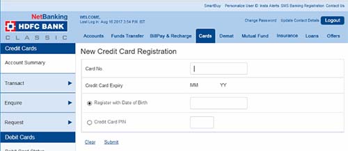 HDFC New Credit Card Registration