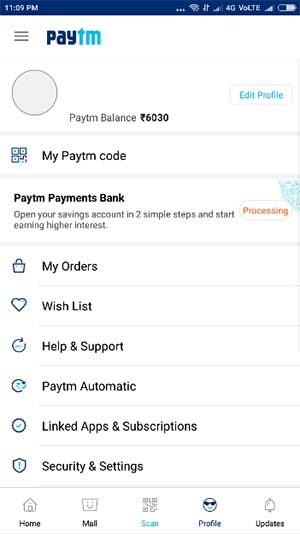 Paytm Payments Bank Processing
