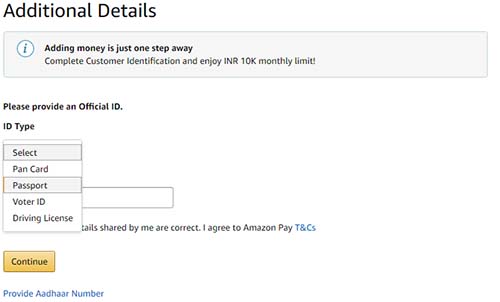 Amazon KYC with Other ID