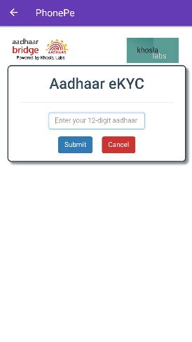 PhonePe Aadhaar eKYC