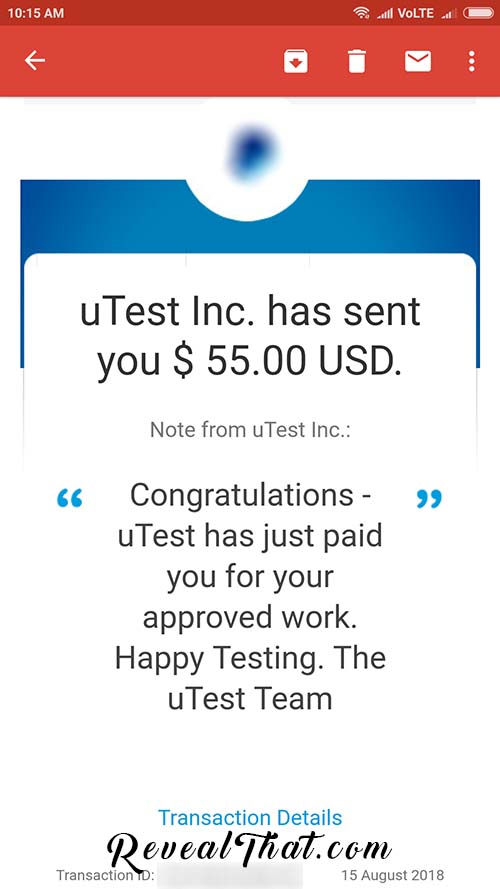 Payment Proof from uTest - August 2018