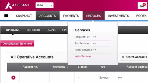 Axis Bank Insta Services