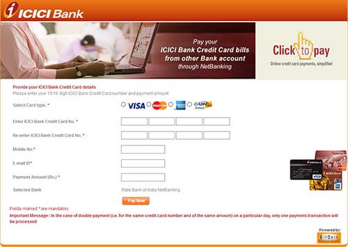 ICICI Bank Credit Card Details Payment