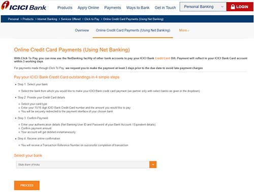 ICICI Bank Credit Card Payment Net Banking