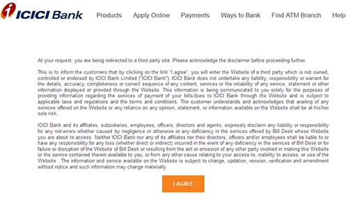 ICICI Credit Card Payment Disclaimer