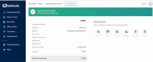 Mobikwik Electricity Payment Sucessful