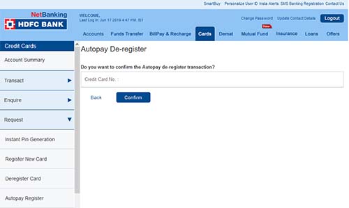 AutoPay De-register