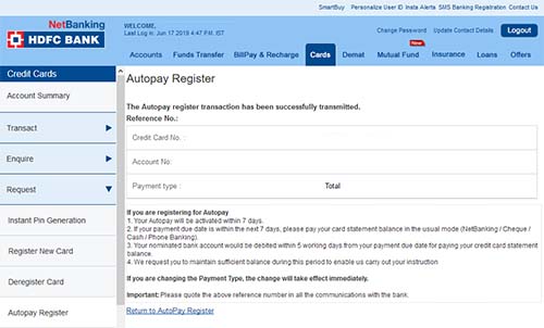 HDFC Auto-pay Registered