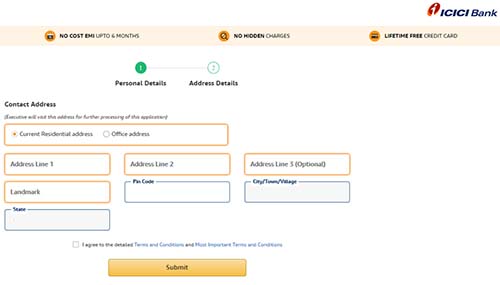 Amazon Pay ICICI Bank Credit Card Address Details