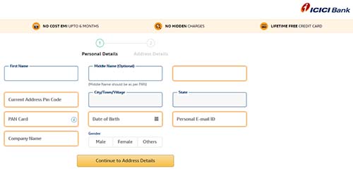 ICICI Bank Credit Card Personal Details