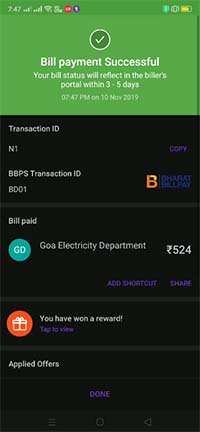 Goa Electricity Bill Phonepe Payment Success