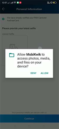 MobiKwik App Selfie Permission