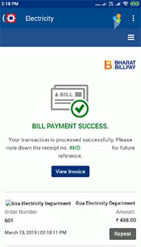 PayZapp Electricity Bill Payment Receipt