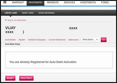 Axis Bank Credit Card Auto Debit Setup