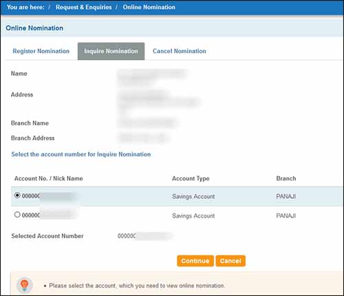 Inquire Nomination Online SBI