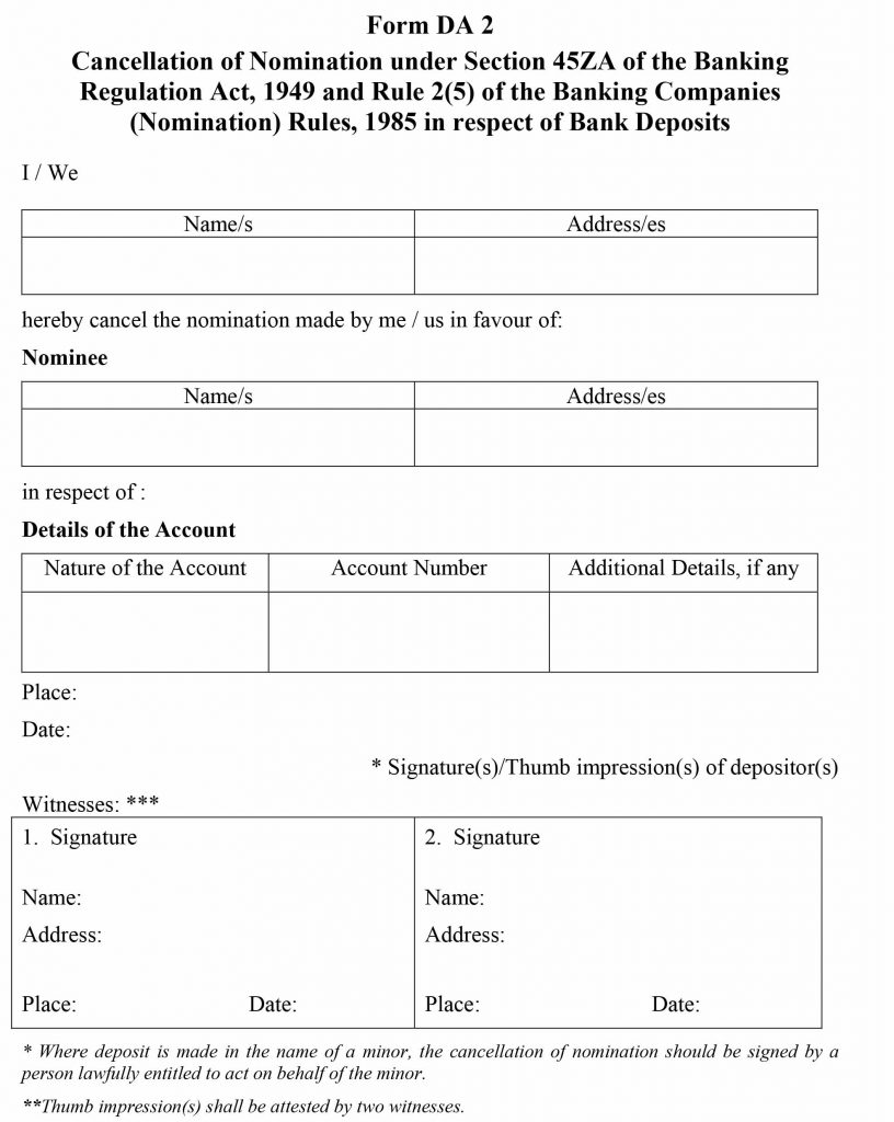SBI Nominee Cancellation Form