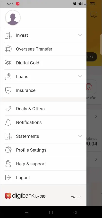 DigiBank Menu