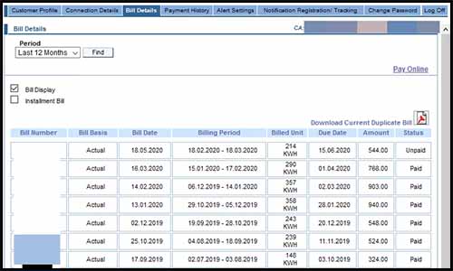 Download Current Duplicate Bill