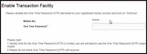 Enable transaction facility OTP